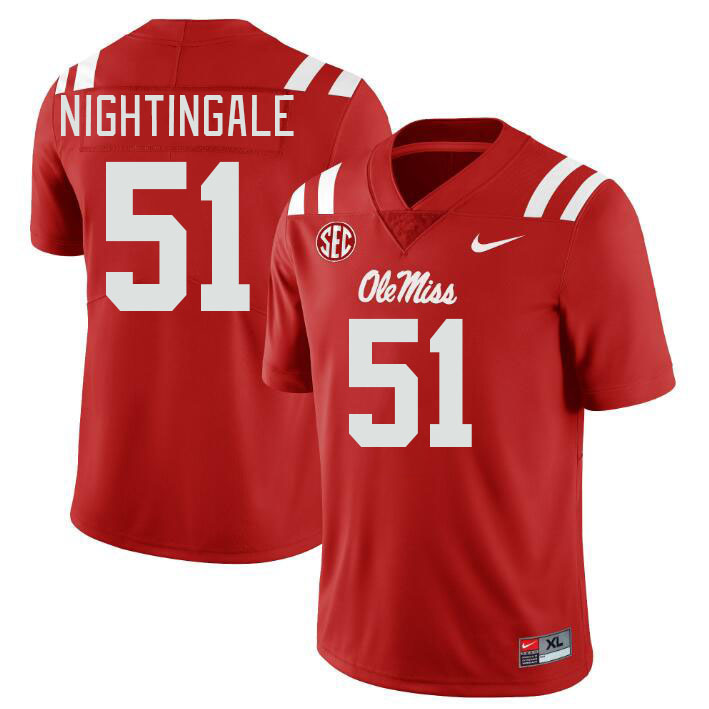 Men #51 Trey Nightingale Ole Miss Rebels College Football Jerseys Stitched-Red